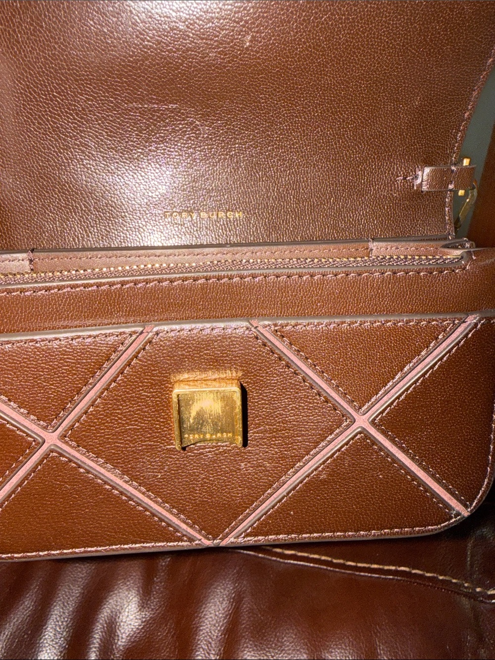 ‼️Tory Burch Eleanor Diamond Quilt Brown Leather Crossbody Bag - Picture 10 of 12
